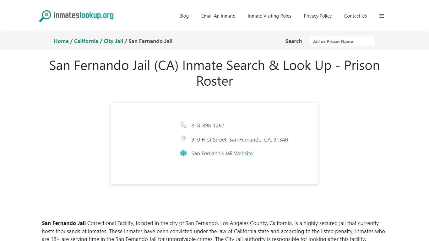 San Fernando Jail (CA) Inmate Search & Look Up - Prison Roster